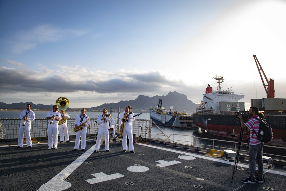 U.S. Naval Forces Europe's New Orleans-Style Brass Band 'Topside' Performs in Cabo Verde