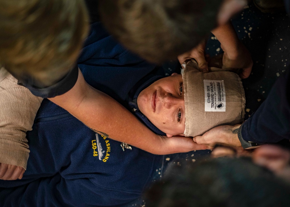 Stretcher Bearer Training aboard USS Ashland