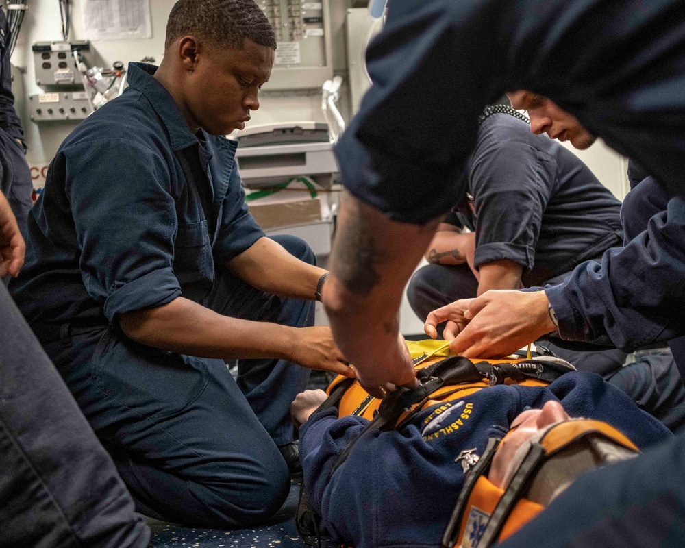 Stretcher Bearer Training aboard USS Ashland