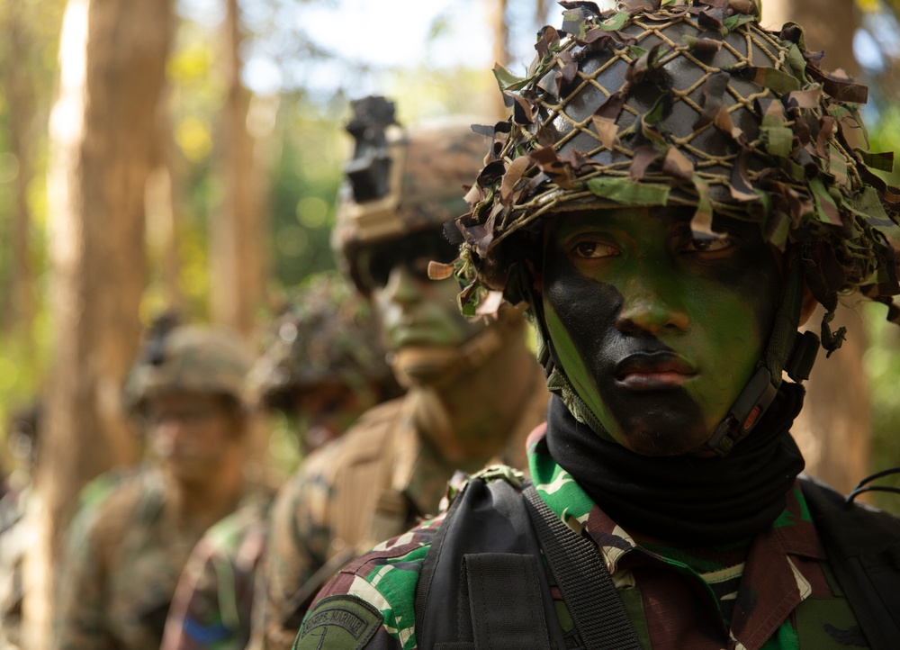 U.S. Marines and sailors conduct a jungle patrol during CARAT Indonesia