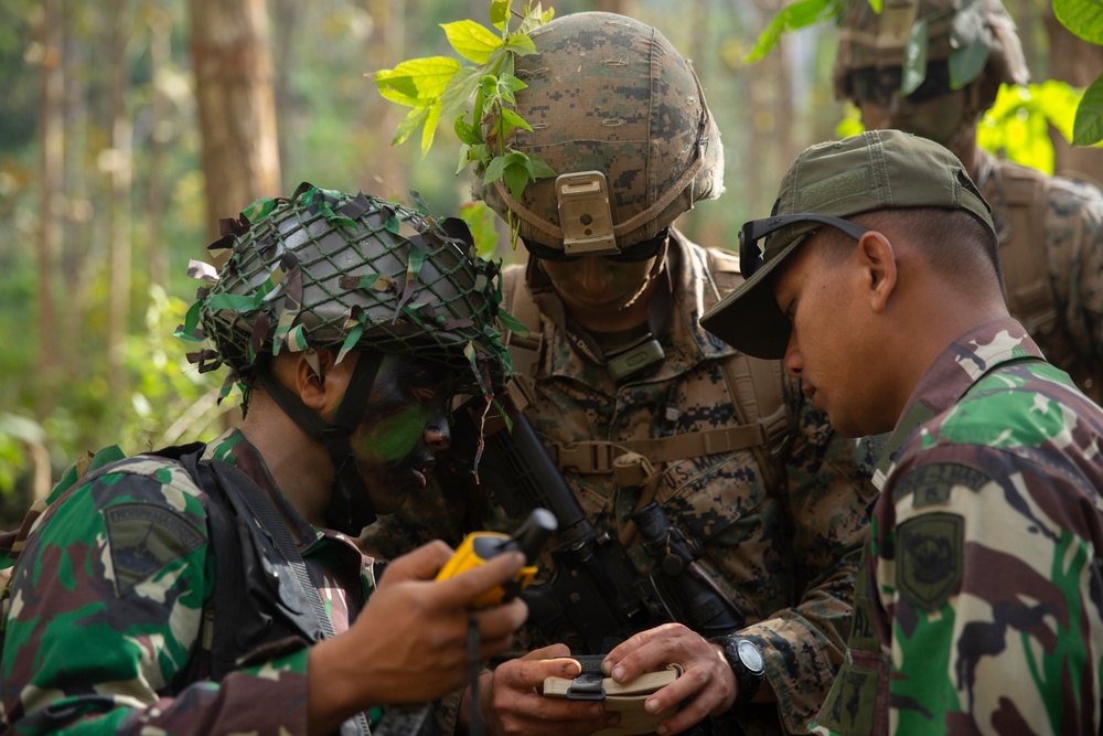 U.S. Marines and sailors conduct a jungle patrol during CARAT Indonesia