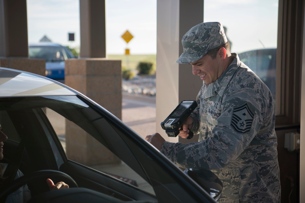 First sergeants check IDs at Schriever AFB gate