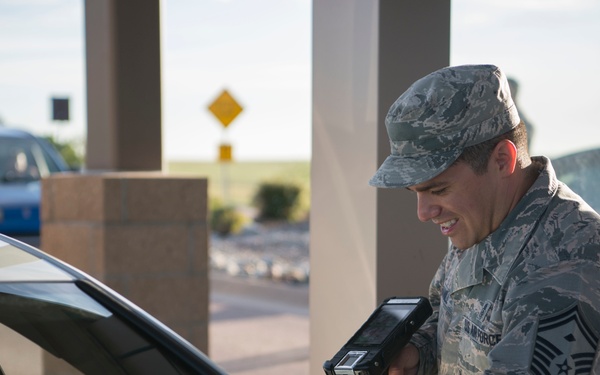 First sergeants check IDs at Schriever AFB gate