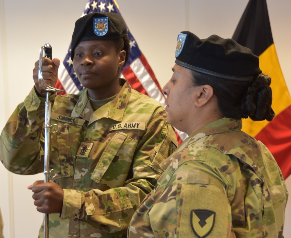 Army 1st Sgt. Natalee Simms relinquishes responsibility of Benelux HHC