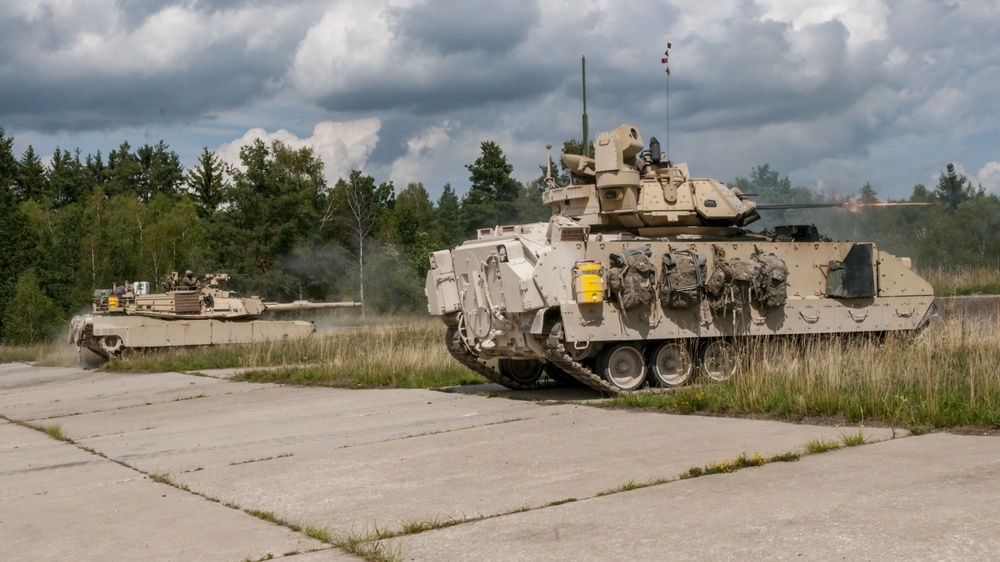 The 3rd Battalion, 66th Armor Regiment and 1st Engineer Battalion, 1st Armored Brigade Combat Team, 1st Infantry Division, conducted combined arms live-fire exercises