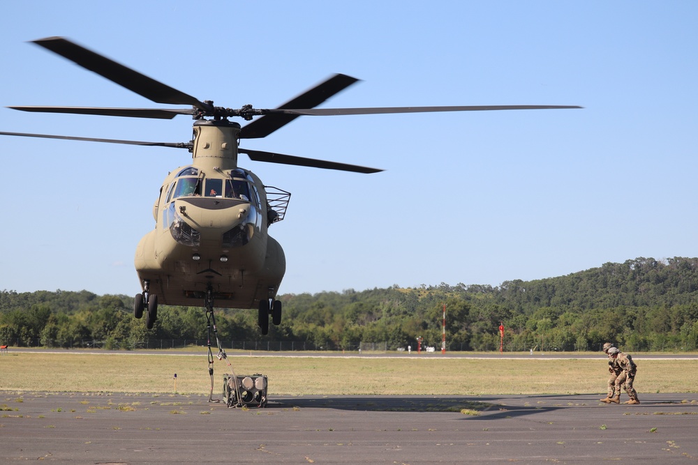 CH-47 Chinook, crew support 89B sling-load training at Fort McCoy