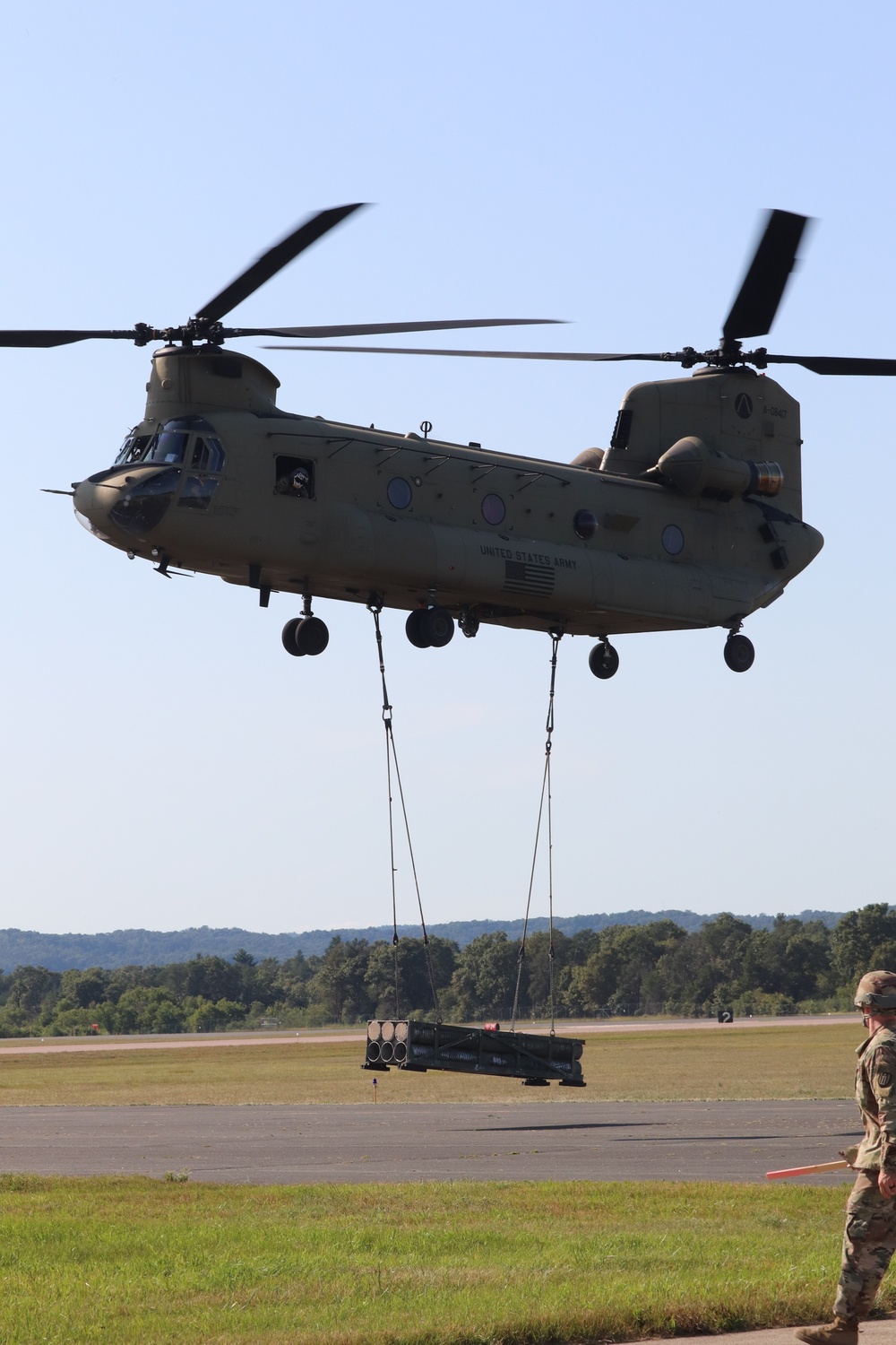 CH-47 Chinook, crew support 89B sling-load training at Fort McCoy