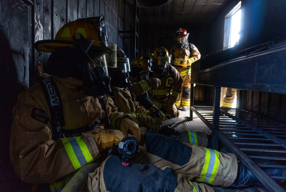 139th Fire Services train in a live fire scenario