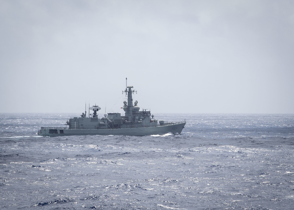 Portuguese navy frigate NRP Francisco de Almeida (F334) transits the Atlantic Ocean