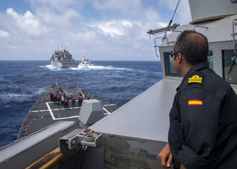 Spanish Navy Officer Observes a Replenishment-at-Sea