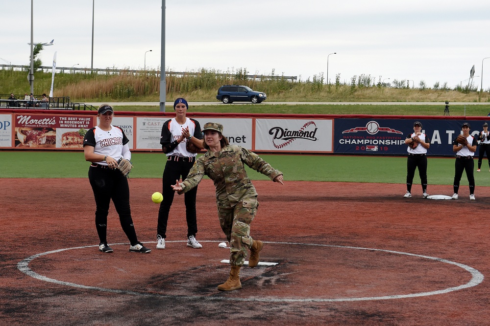 Army Reserve Soldier is honored at national pro fast pitch softball game