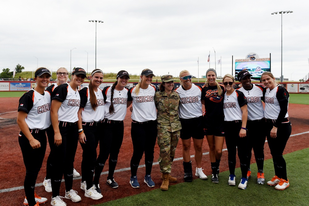 Army Reserve Soldier is honored at national pro fast pitch softball game