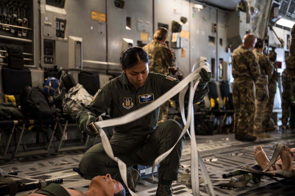 Patriot Warrior 2019 participants conduct training scenario with C-17 at Fort McCoy