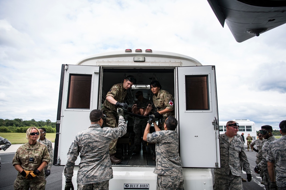 Patriot Warrior 2019 participants conduct training scenario with C-17 at Fort McCoy