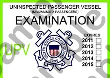Coast Guard Uninspected Passenger Vessel Inspection Sticker