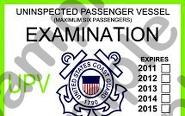 Coast Guard Uninspected Passenger Vessel Inspection Sticker