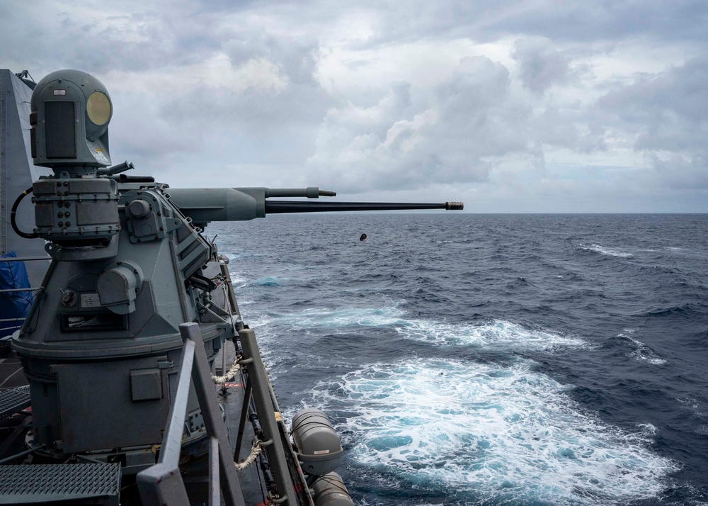 USS Gridley Fires its Mark 38 25mm machine gun