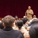Vice Adm. Forrest Faison, Navy surgeon general and chief, U.S. Navy Bureau of Medicine and Surgery, speaks with Sailors assigned to Naval Medical Center San Diego (NMCSD) during an admiral’s call.