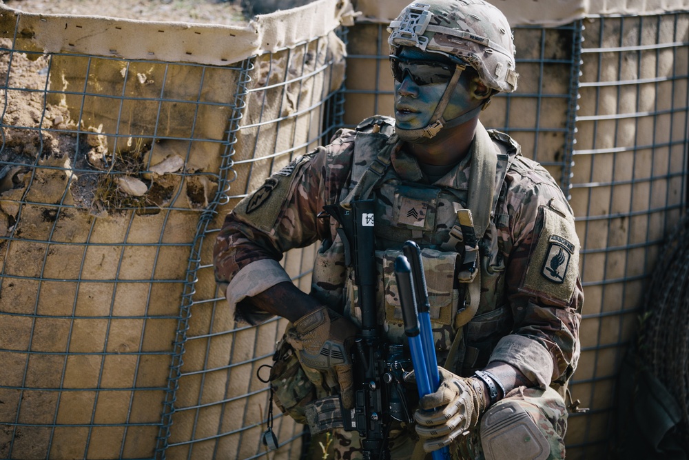 U.S. Army paratrooper prepares for movement