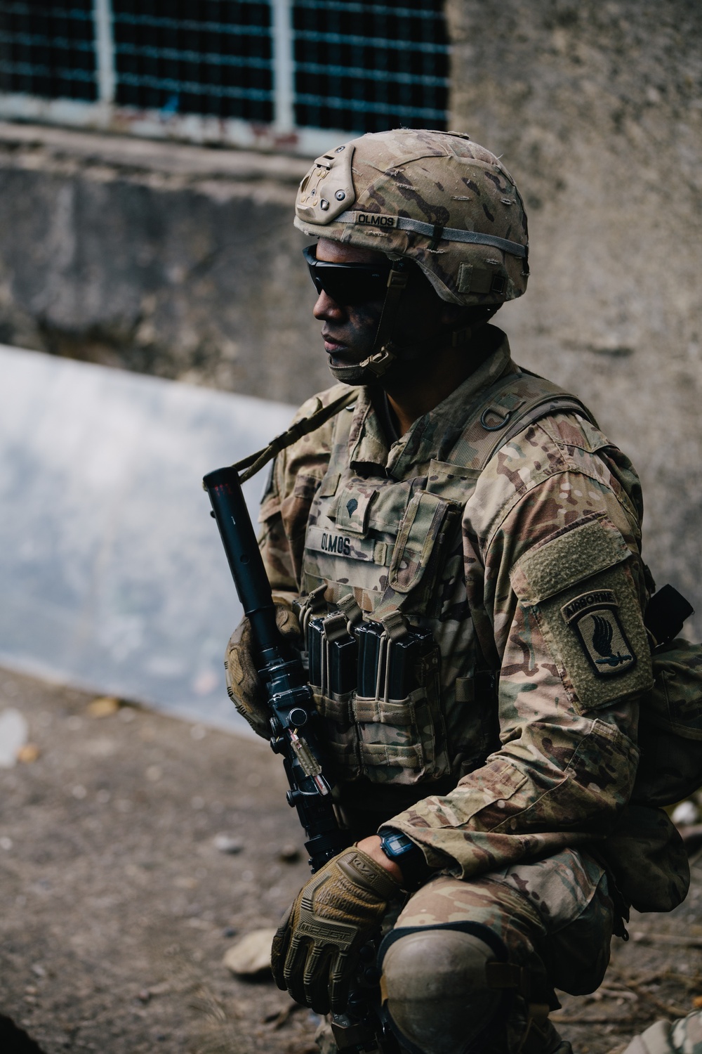 U.S. Army paratrooper prepares for movement
