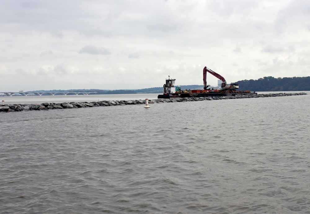 Breakwater construction at the Dyke Marsh Restoration and Protection project