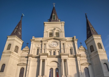Marine Forces Reserve Color Guard presents colors in front of St. Louis Cathedral