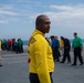U.S. Sailors conduct a foreign object debris (FOD) walkdown on the flight deck