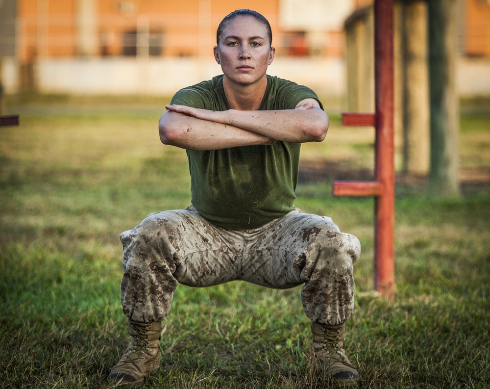 Marine Corps officer candidate participate in physical training