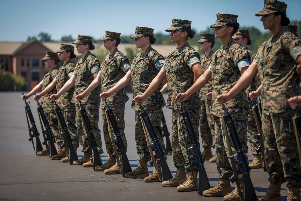 Marine Corps officer candidates conduct close order drill