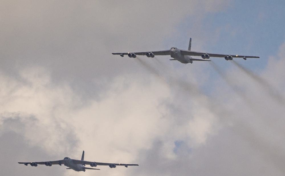 Two B-52H Stratofortress' Fly Over NAS Corpus Christi