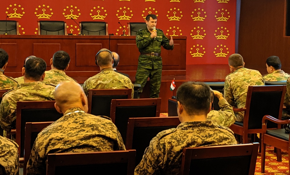 Tajikistan Colonel Address Attendees of Exercise Regional Cooperation 2019