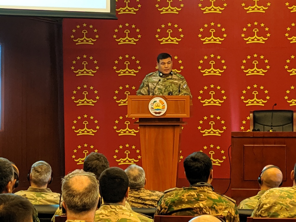 Uzbekistan Colonel Gives Brief During Exercise Regional Cooperation 2019