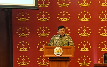 Uzbekistan Colonel Gives Brief During Exercise Regional Cooperation 2019