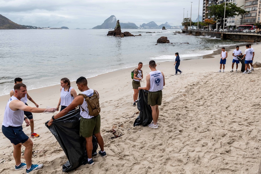 U.S. Sailors, Marines Conduct Beach clean up in Rio de Janeiro