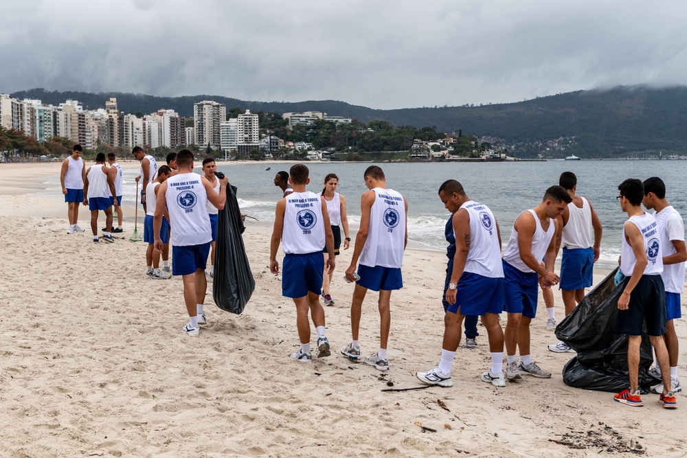 U.S. Sailors, Marines Conduct Beach clean up in Rio de Janeiro