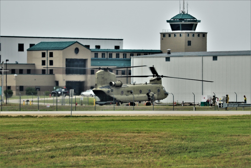 Chinook refueling operations at Sparta-Fort McCoy Airport