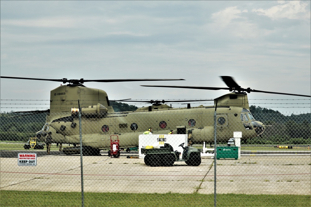 Chinook refueling operations at Sparta-Fort McCoy Airport