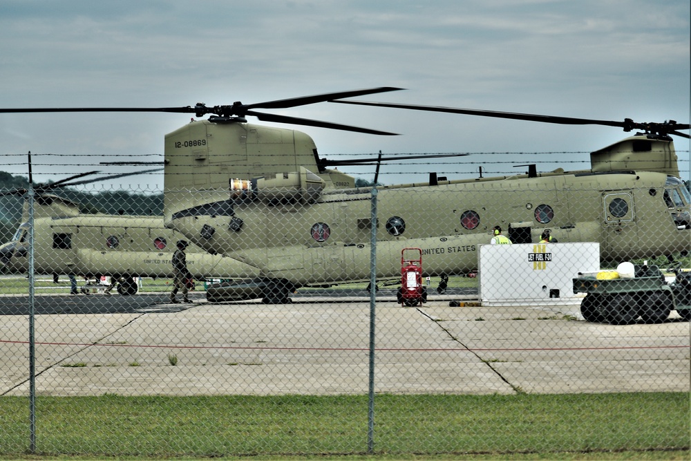 Chinook refueling operations at Sparta-Fort McCoy Airport