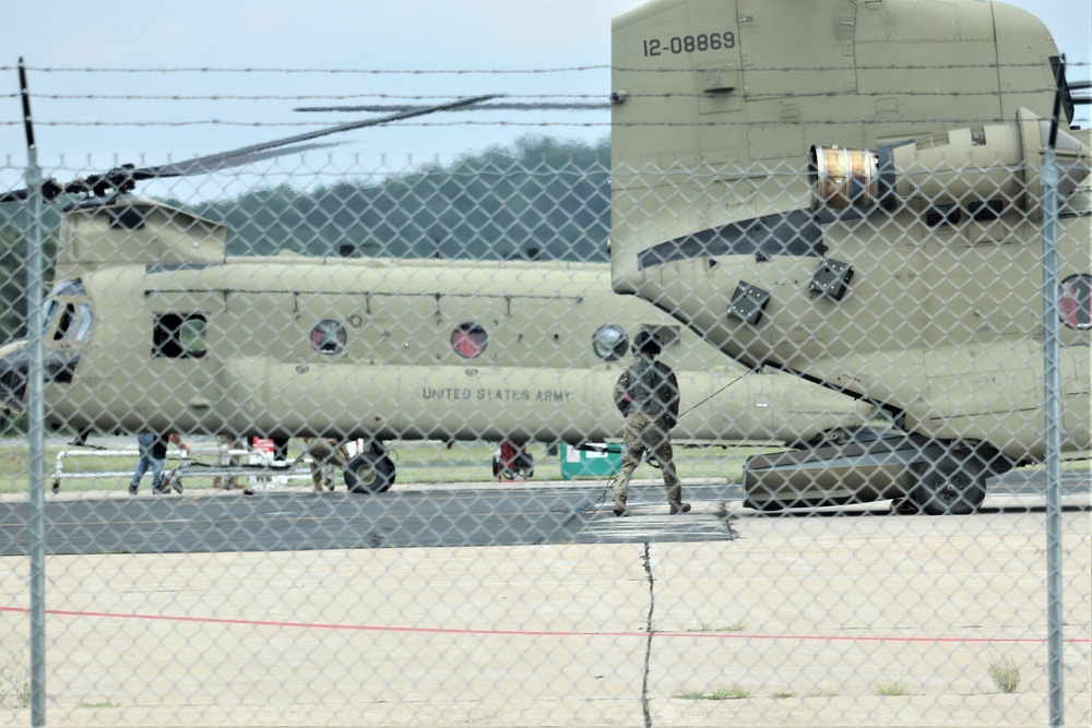Chinook refueling operations at Sparta-Fort McCoy Airport