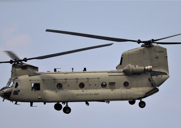 Chinook refueling operations at Sparta-Fort McCoy Airport