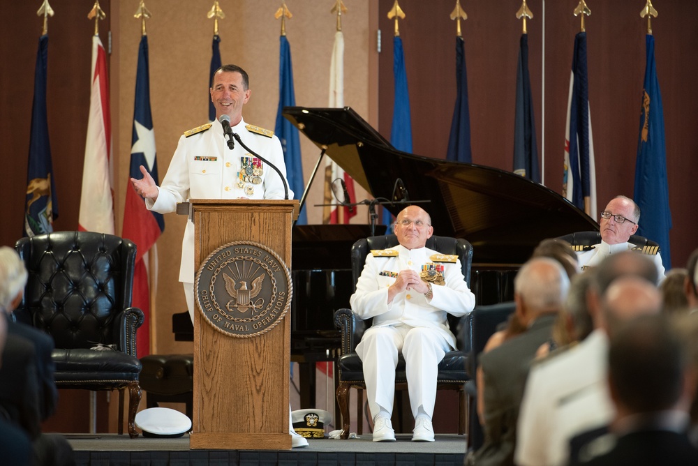 Chief of Naval Operations (CNO) Adm. John Richardson is relieved by Adm. Mike Gilday at a change of office ceremony.