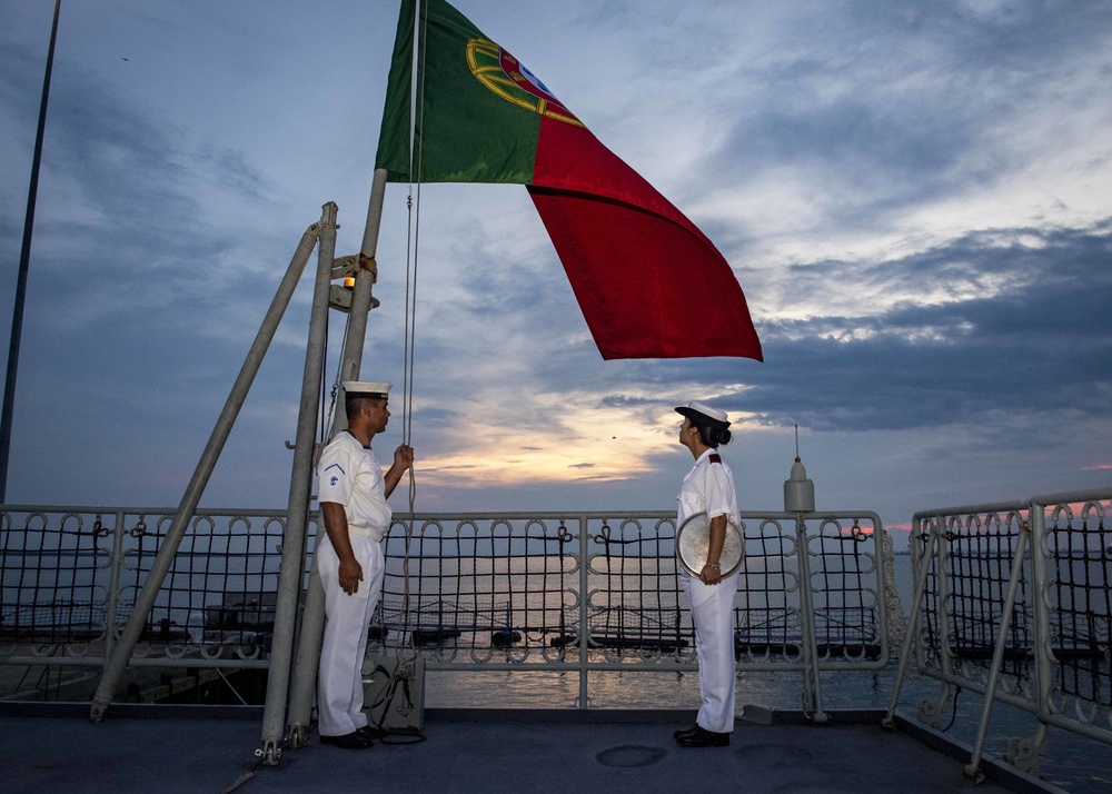 SNMG1 Sailors Lower the Portuguese Ensign