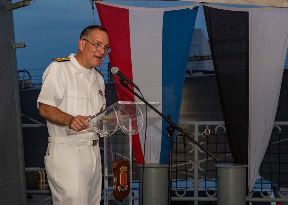 Rear Adm. Edward Cashman Speaks During a Reception