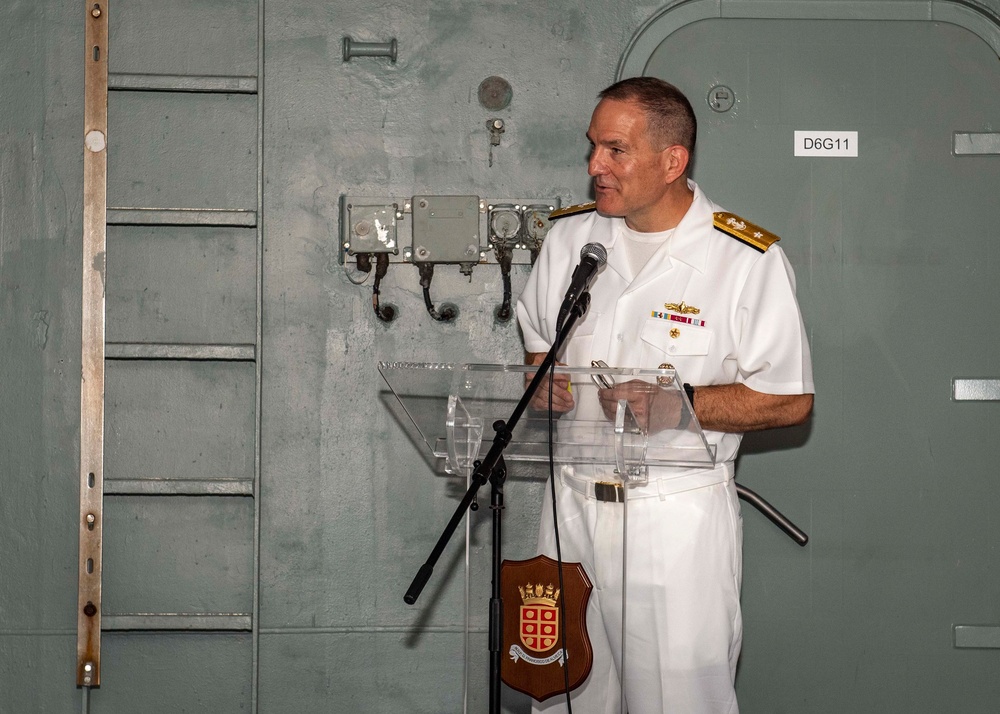 Rear Adm. Edward Cashman Speaks During a Reception