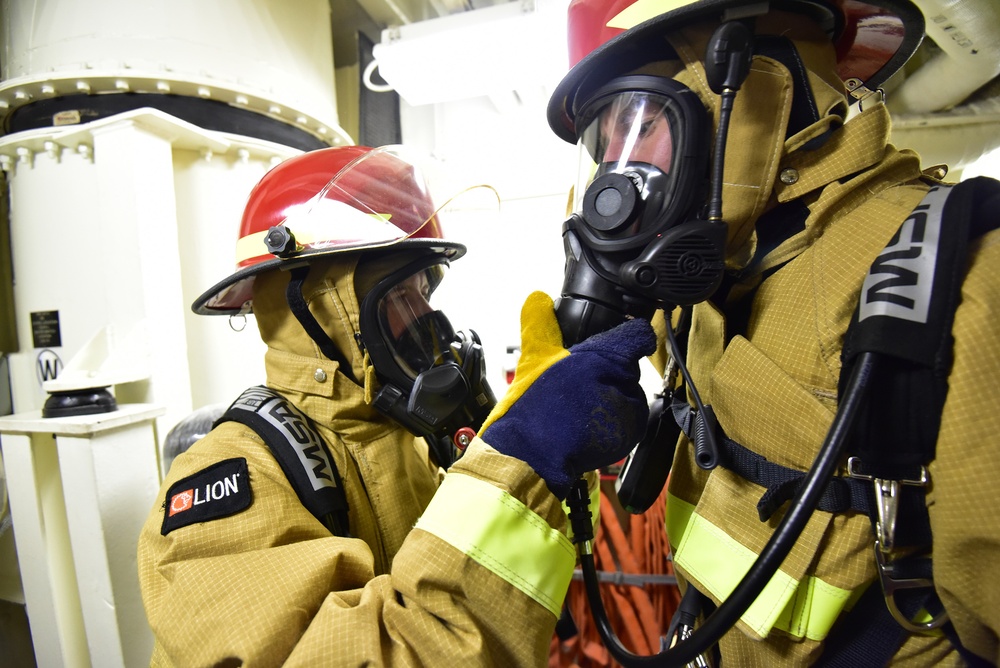 Kimball conducts shipboard firefighting drills during final sea trials