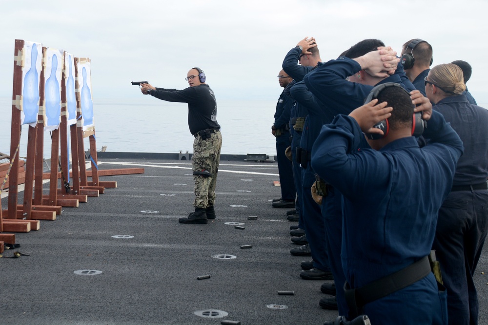 USS Comstock (LSD 45) Conducts Pistol Qualifications