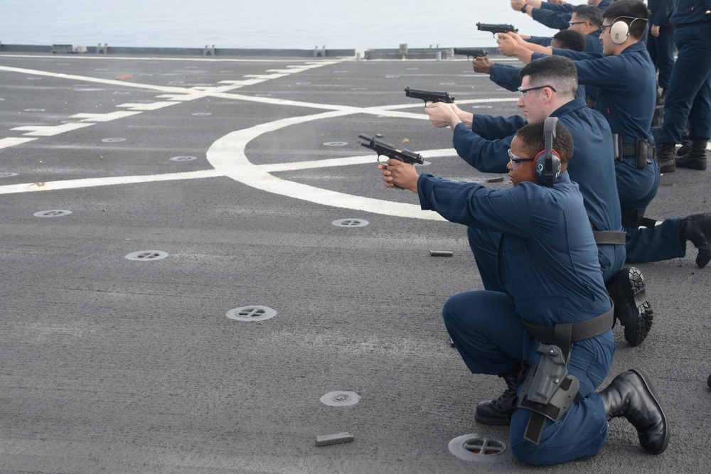 USS Comstock (LSD 45) Conducts Pistol Qualifications