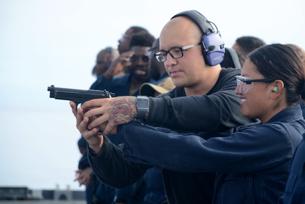 USS Comstock (LSD 45) Conducts Pistol Qualifications