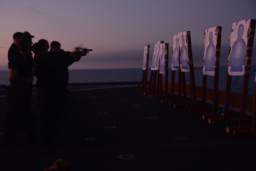 USS Comstock (LSD 45) Conducts Pistol Qualifications