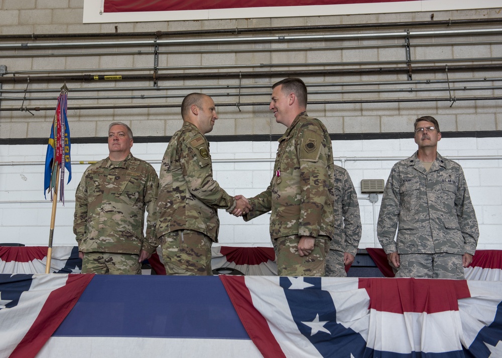 Major Matthew Ferringer assumes command of the Massachusetts Air National Guard's 267th Intelligence Squadron